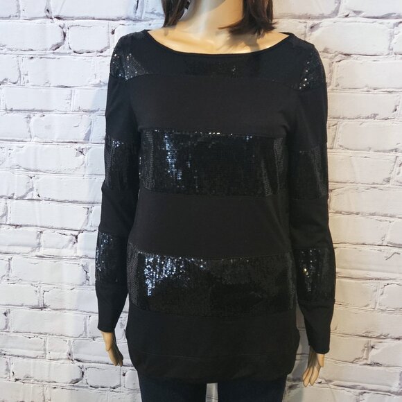 VIVIENNE TAM, Long sleeve black striped sequin top - Picture 5 of 11